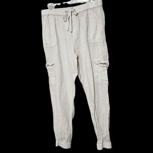 Nicole Miller Jogger Pants Size Medium 100% Linen European Flax Pockets Ivory
